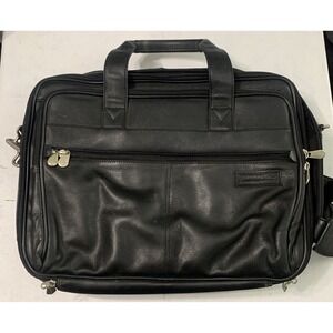 BRIGGS & RILEY Laptop Carry Case Bag Black Leather HEAVY with Shoulder Strap